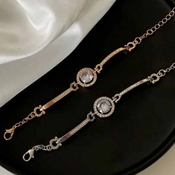 Gold Metal Geometric Rhinestone Gem Bracelet - Picture 3 of 3